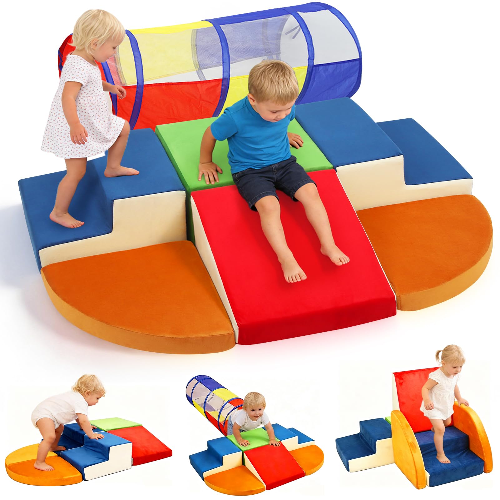 Ancaixin 7-Piece Baby Foam Climbing Blocks with Crawl Tunnel, Soft Play Set | So