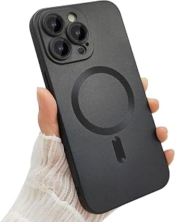 ankofave Magnetic for iPhone 15 Pro Max Phone Case for Women, Matte Luxury Soft Metallic Luster Design with Camera Lens Protector, Compatible with Magsafe Case for iPhone 15 Pro Max 6.7"-Black