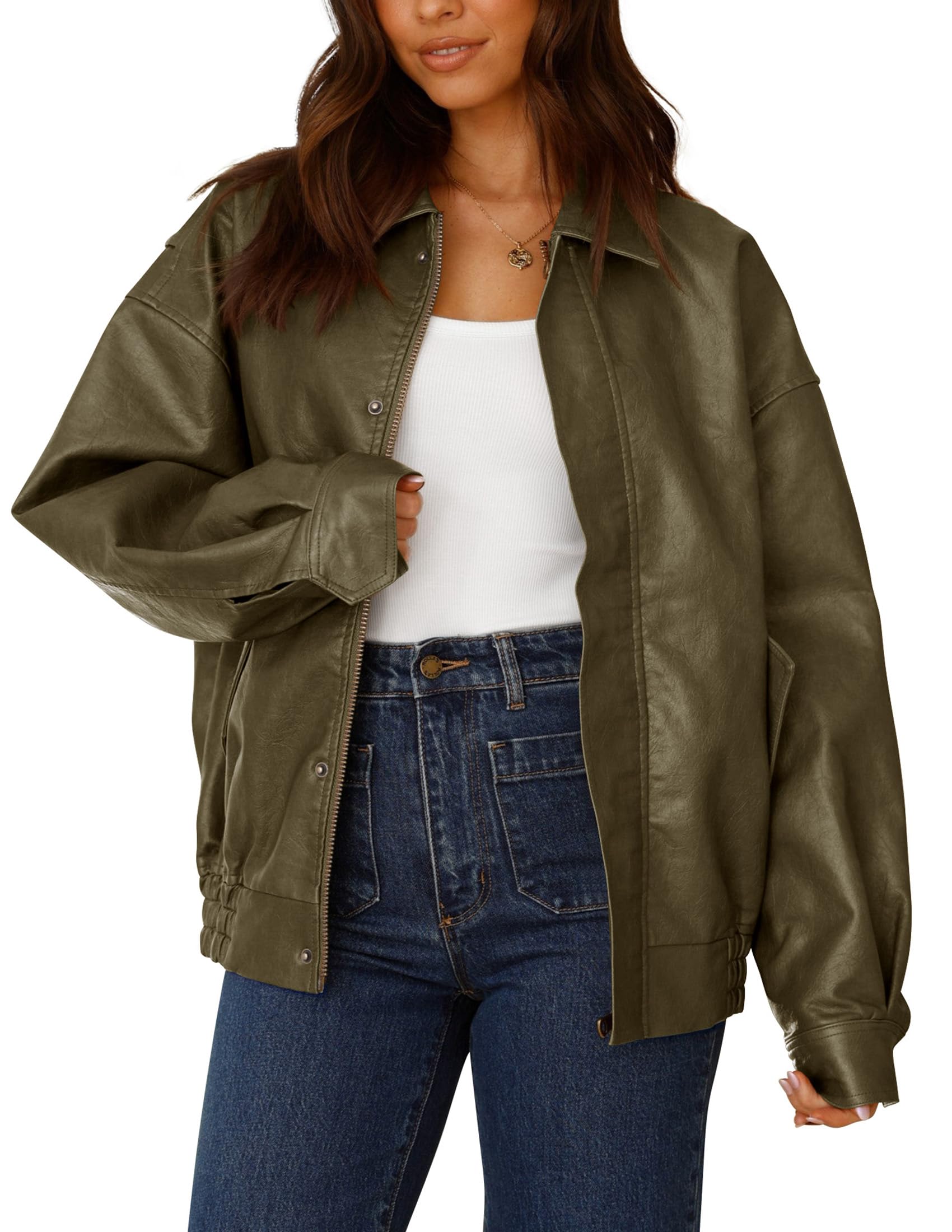 PRETTYGARDEN Motorcycle Jacket Women Faux Leather Fashion Autumn Clothing Oversi