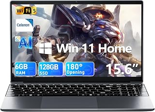 AKCHART 15.6 Inch AI Laptop with Office 365 6GB RAM 128GB SSD(Dove Gray) | 180° Foldable, 7000mAh Battery, Full-Featured Type-C Ordinateur Portable Celeron Quad-core Win 11 Home Laptop Office 365