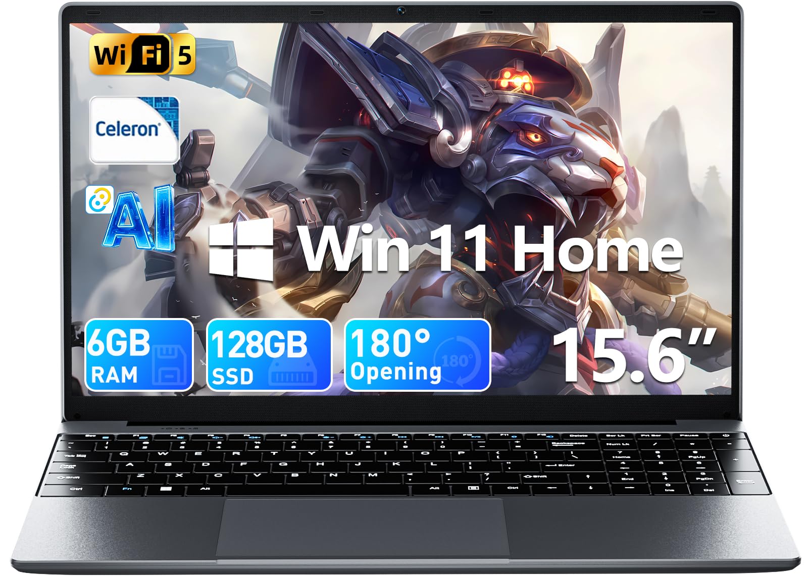 AKCHART 15.6 Inch AI Laptop with Office 365 6GB RAM 128GB SSD(Dove Gray) | 180° 