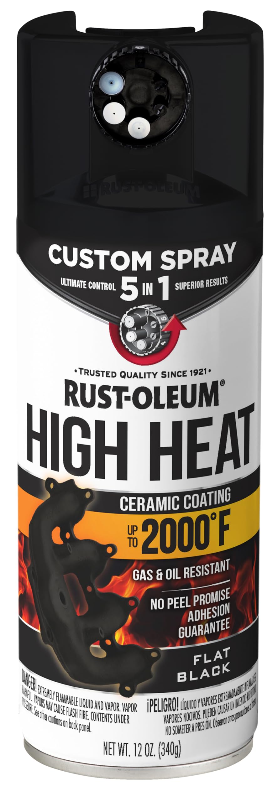 Rust-Oleum High Heat 5-in-1 Spray Paint, Flat Black | 5 Spray Patterns | Heat Re