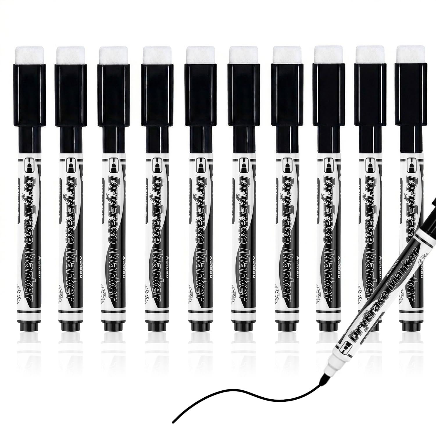 Autoau 10 pcs Whiteboard Markers, Magnetic Whiteboard Pens, Fine Tip White Board