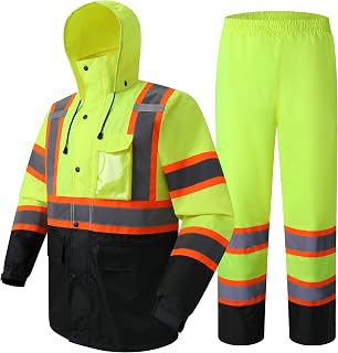 JKSafety Hi Vis Rain Jacket Men Women Class 3 Reflect Rain Gear YBlack M