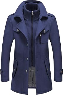 INVACHI Men's Wool Blend Winter Trench Coat, Single Breasted Pea Coat