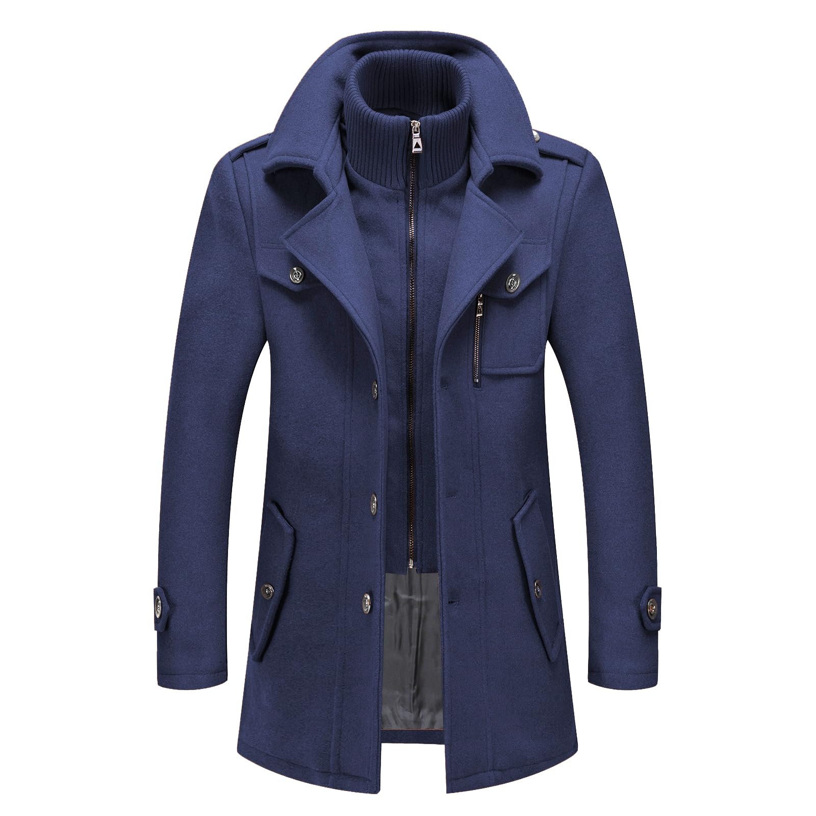 INVACHI Men's Wool Blend Winter Trench Coat, Single Breasted Pea Coat