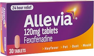 Allevia Hayfever Allergy Tablets 120mg Fexofenadine Antihistamine, 30 cts | Acts within 1 hour. 24-hour multi-symptom allergy relief: hayfever, pet, dust and mould. Non-drowsy in 9 out of 10 people