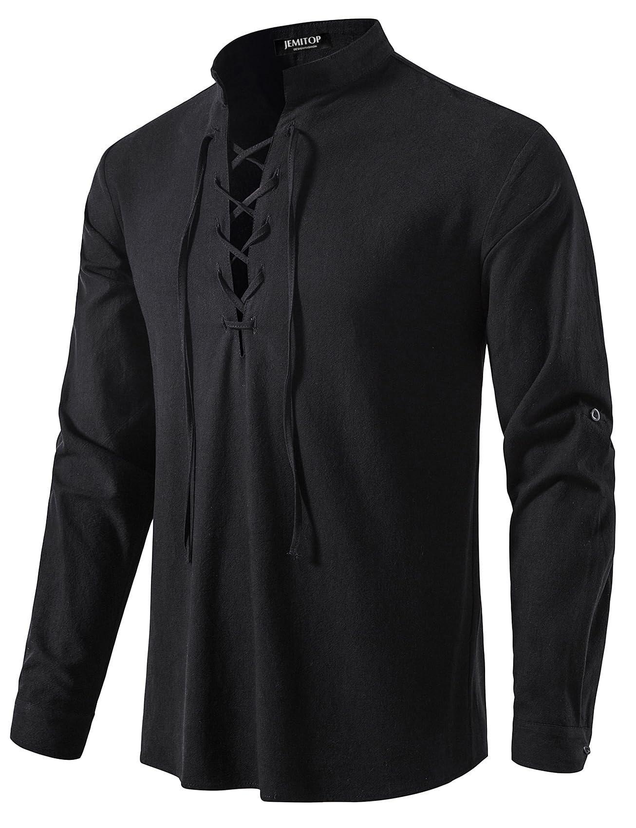 JEMITOP Men's Pure Cotton Renaissance Lace Up Shirt | Long Sleeve, Retro, Pirate