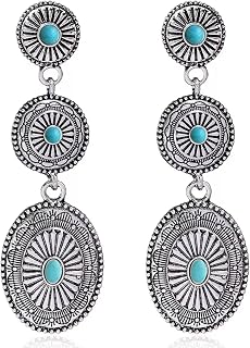 Vintage Western Earrings for Women Boho Turquoise Oval Drop Dangle Earrings Gold Geometric Round Earrings