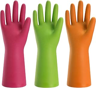 3 Pairs Rubber Cleaning Gloves for Household - Reusable Dishwashing Gloves for Kitchen, Flexible Long-lasting & Waterproof (Medium)