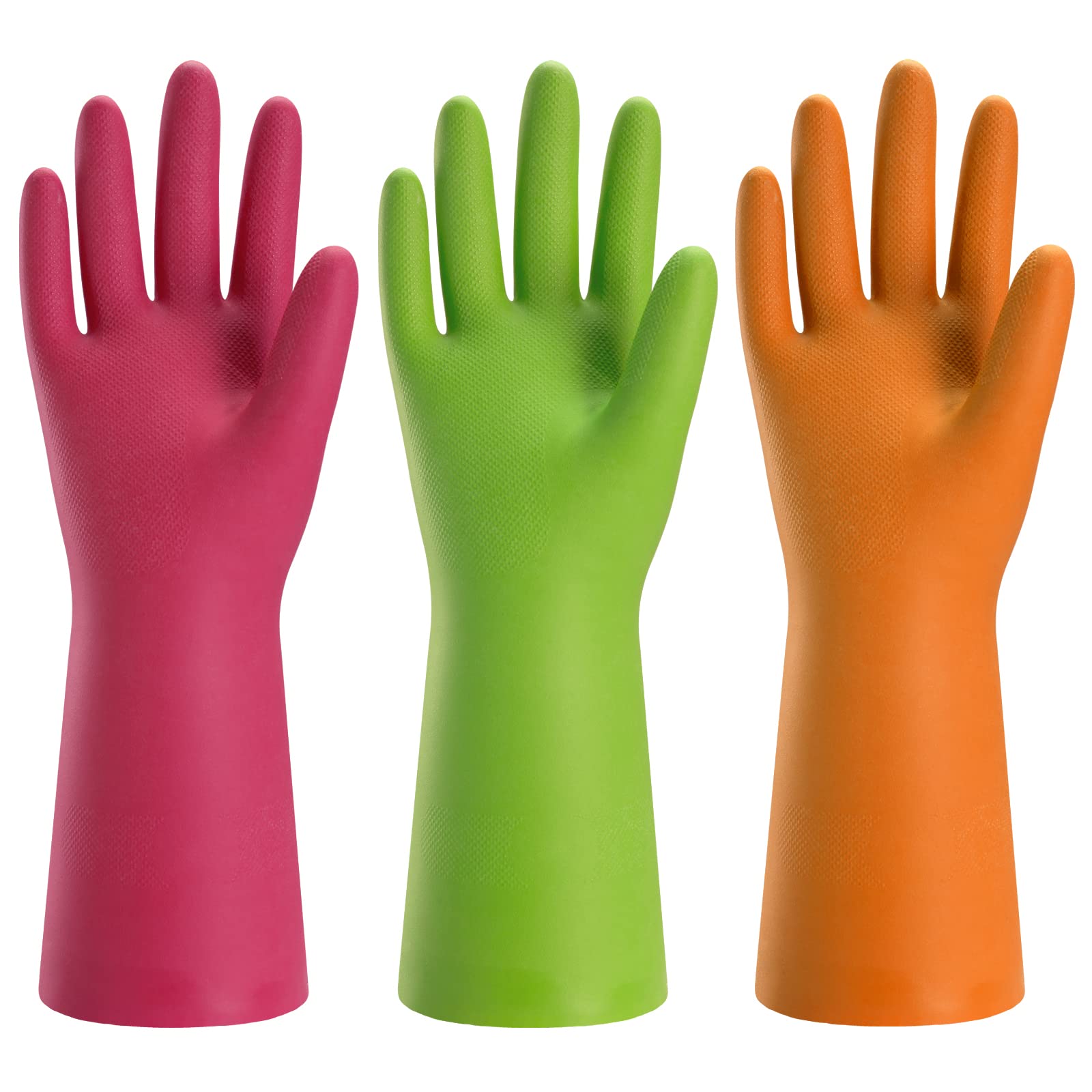 3 Pairs Rubber Cleaning Gloves for Household - Reusable Dishwashing Gloves for K