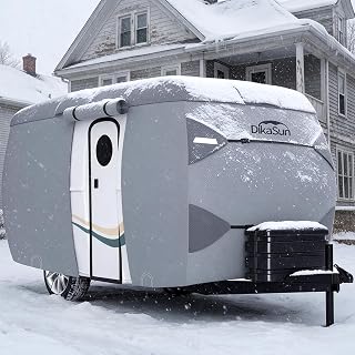 Travel Trailer Cover 11' ~ 13', 9 Layers Fiberglass Camper RV Cover, Tear Resistant Waterproof Motohome Trailer Cover for Winter Snow Protection