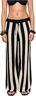 Women's Striped Knit Wide Leg Pants Comfy Casual Long Trousers