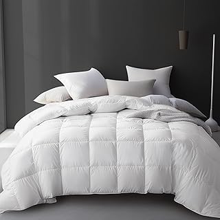 Hotel Grand Luxury White Goose Feather Down Fiber Comforter Full Queen Size | 100% Cotton Cover All Season Duvet Insert Queen, Medium Warmth Bedding Comforter with 8 Corner Loops, 90x90 Inch