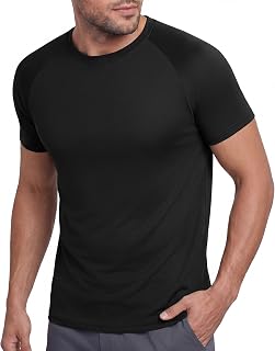 BOOJO Men's Casual Black Quick Dry Breathable Crew Neck Short Sleeve Gym Athletic Running T-Shirt