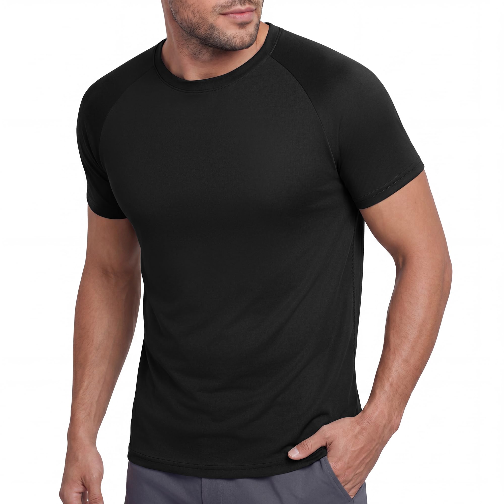 BOOJO Men's Casual Black Quick Dry Breathable Crew Neck Short Sleeve Gym Athleti