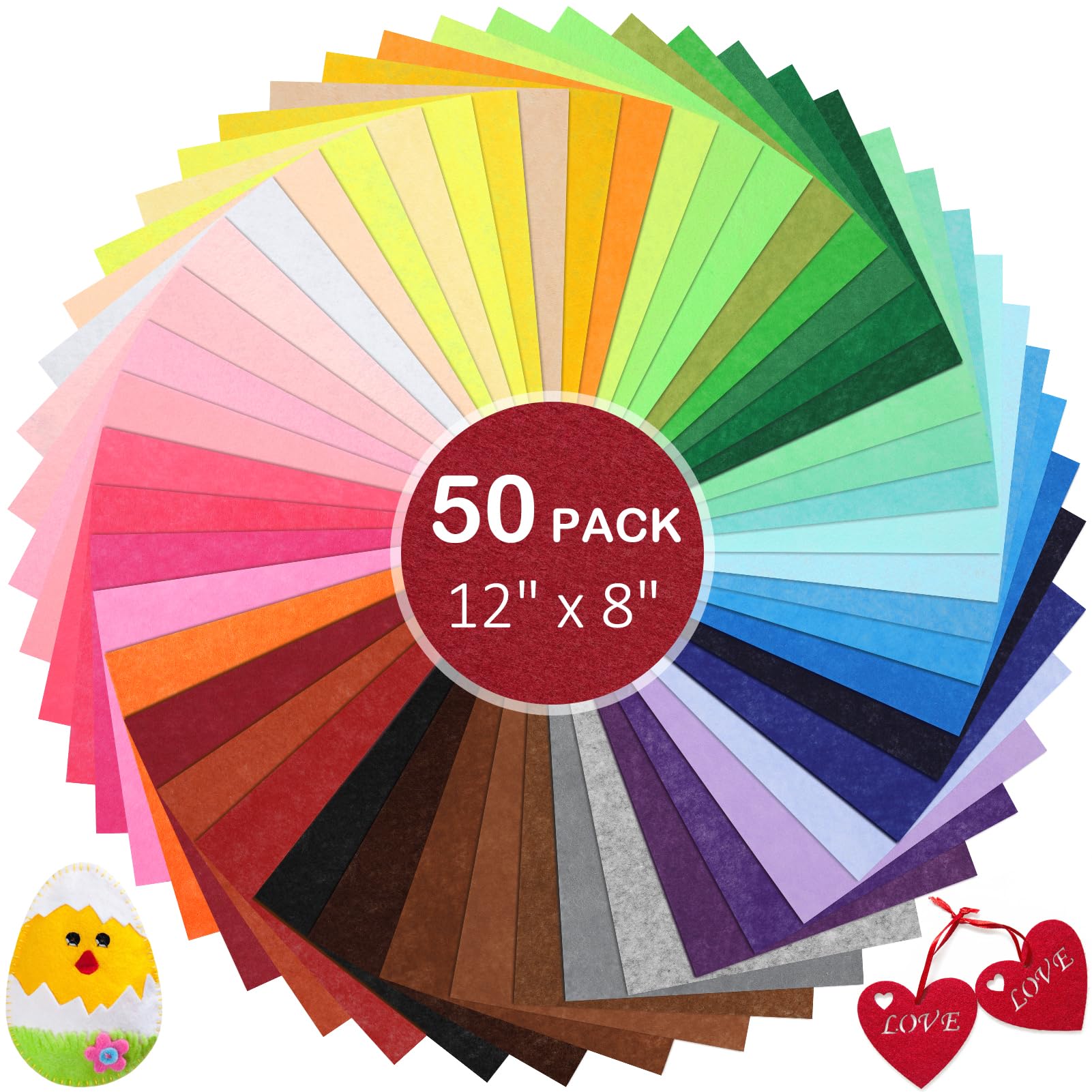 KaKaPops Thin Felt Fabric Sheets, Assorted Colors Stiff Felt Sheets for Crafts D