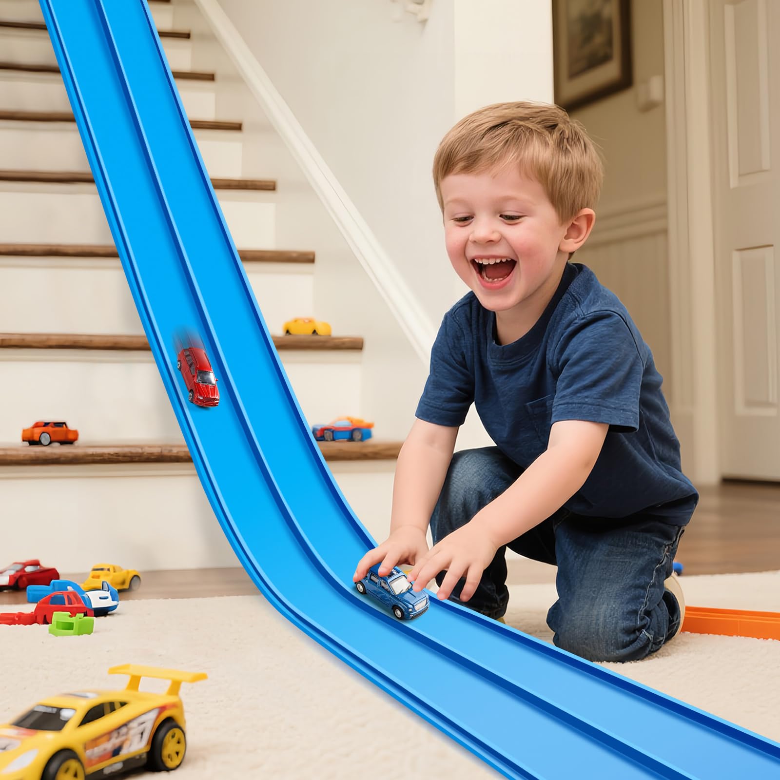 INKZOO Flex Tracks 15 Ft Starter Set Flexible Race Track for Kids 3+, Flexible C