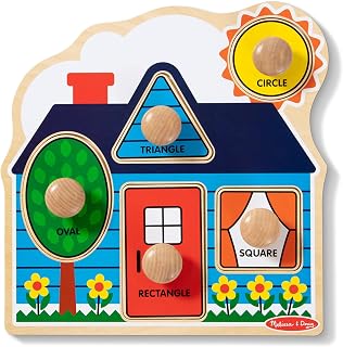 Melissa & Doug First Shapes Jumbo Knob Wooden Peg Puzzle | 6 Pieces, Wooden Board, 5 Extra-Thick Shape Pegs, Matching & Sorting Play, Montessori Inspired Toddler Toys for Kids, Ages 1+