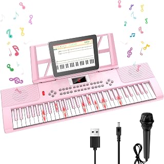 61 Keys Kid Piano Keyboard with Light-up Keys Teaching Mode Dual Speaker