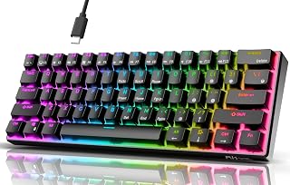 RK ROYAL KLUDGE RK61 Wired 60% Mechanical Gaming Keyboard Programmable QMK/VIA RGB Backlit 61 Keys Ultra-Compact Hot Swappable Red Switch Black