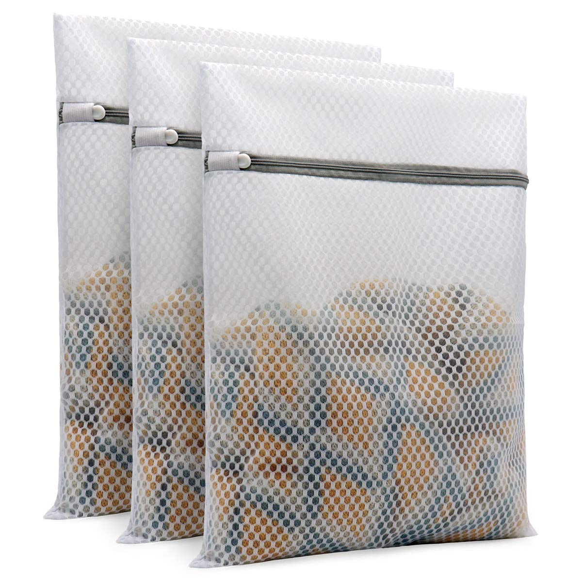 Muchfun 3Pcs Durable Honeycomb Mesh Laundry Bags for Delicates 12x16 Inches | (3