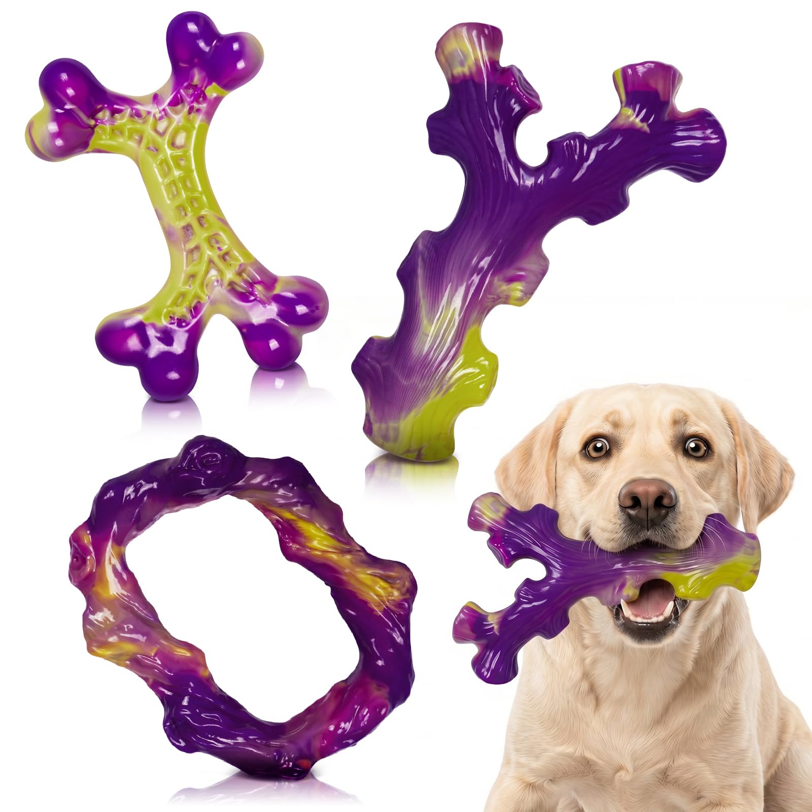 Frienhund Tough Dog Toys for Aggressive Chewers 3 Pack, Indestructible Dog Toys 