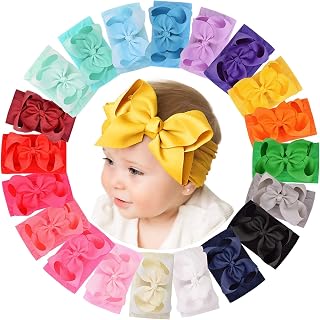doboi Baby Girl Headbands Colorful Ribbon Bows with Nylon Headbands | Baby Hair Accessories | Large Bow Style | Newborn to Toddler Girls | Daily Wear | Elastic Soft Headbands| Holiday Outfits
