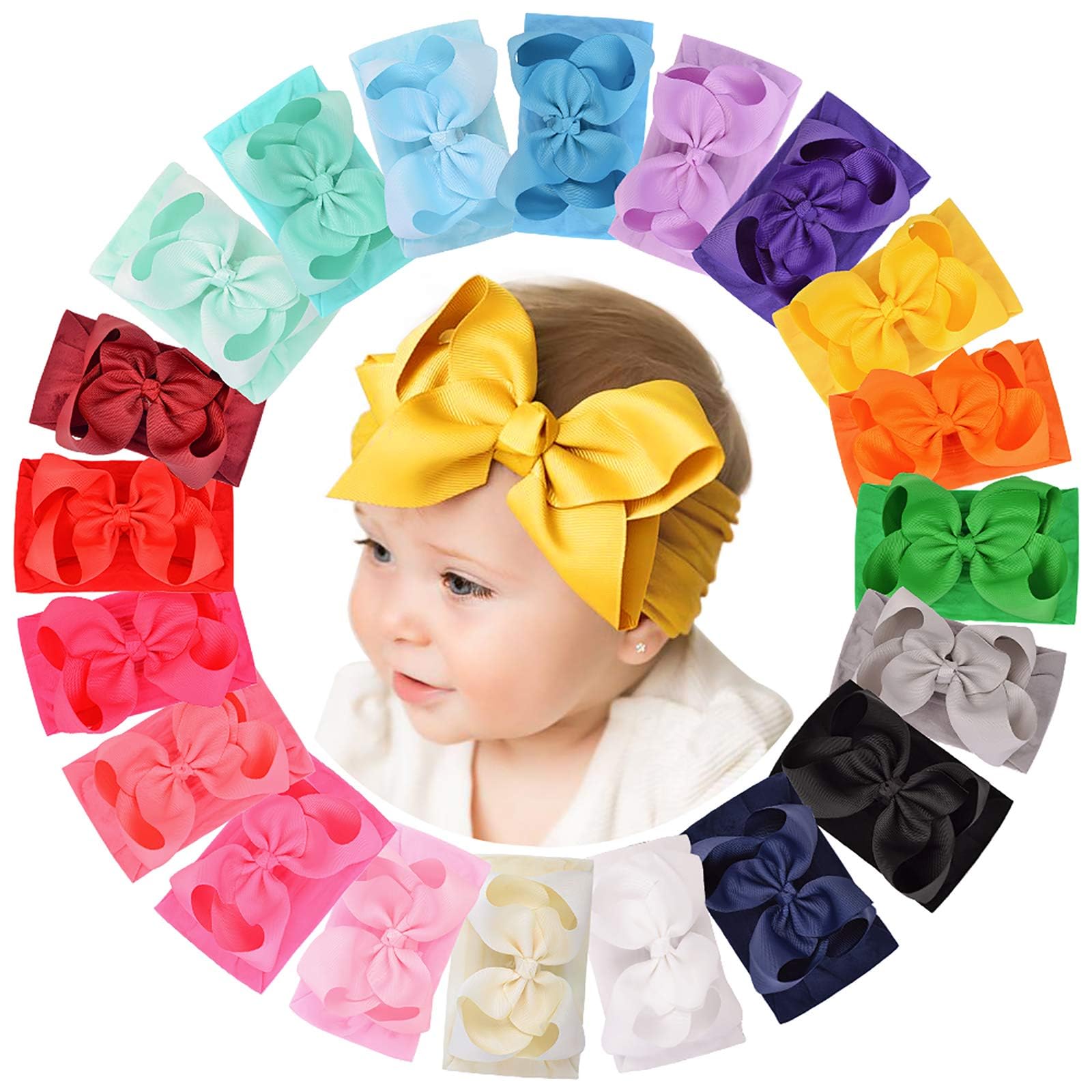 doboi Baby Girl Headbands Colorful Ribbon Bows with Nylon Headbands | Baby Hair 