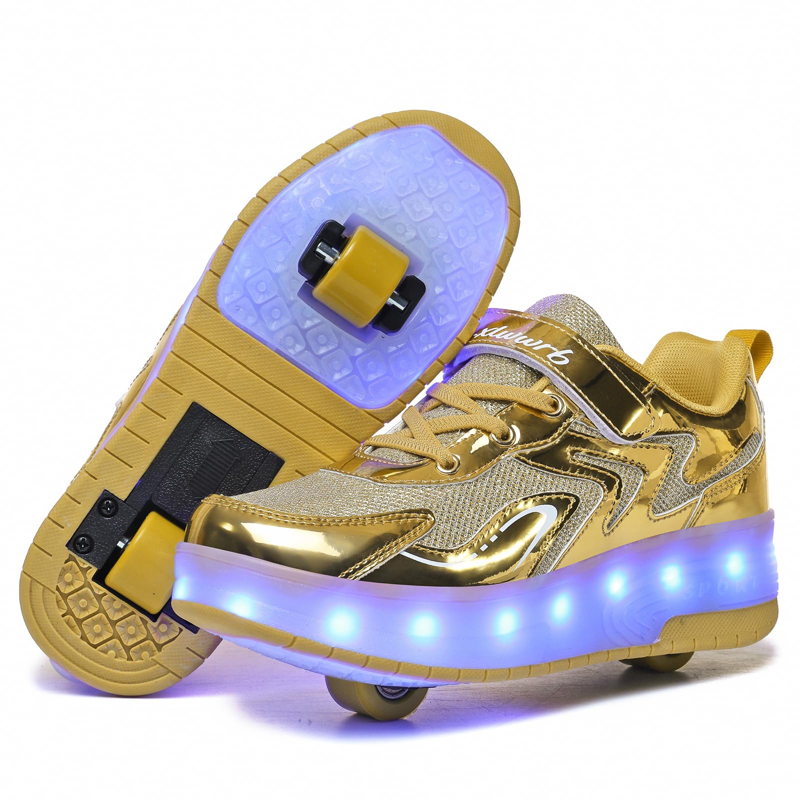Girls Roller Shoes LED Lights Up Sneakers with Wheels Removable Lightweight Roll