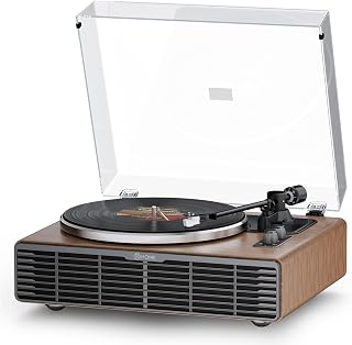 Vinyl Record Player, All-in-one Record Player with Built-in Speakers, Bluetooth Turntable for High Fidelity Sound, Aux-in Functionality, 2 Speed, for Sound Enjoyment and Home Decor (Walnut)