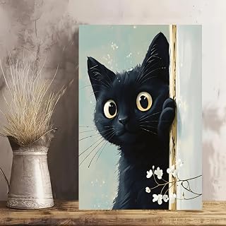 Vintage Rustic Black Cat Canvas Wall Art - Unframed Poster 12x18 Inch Ideal Home Office Decor Gift for Living Room Bedroom Kitchen