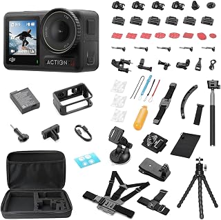 DJI Osmo Action 4 Waterproof Action Camera Bundle, 1/1.3" Sensor | 4K/120fps Video, Stunning Low-Light Imaging, Original Essential Combo + 58 Piece Accessory Kit