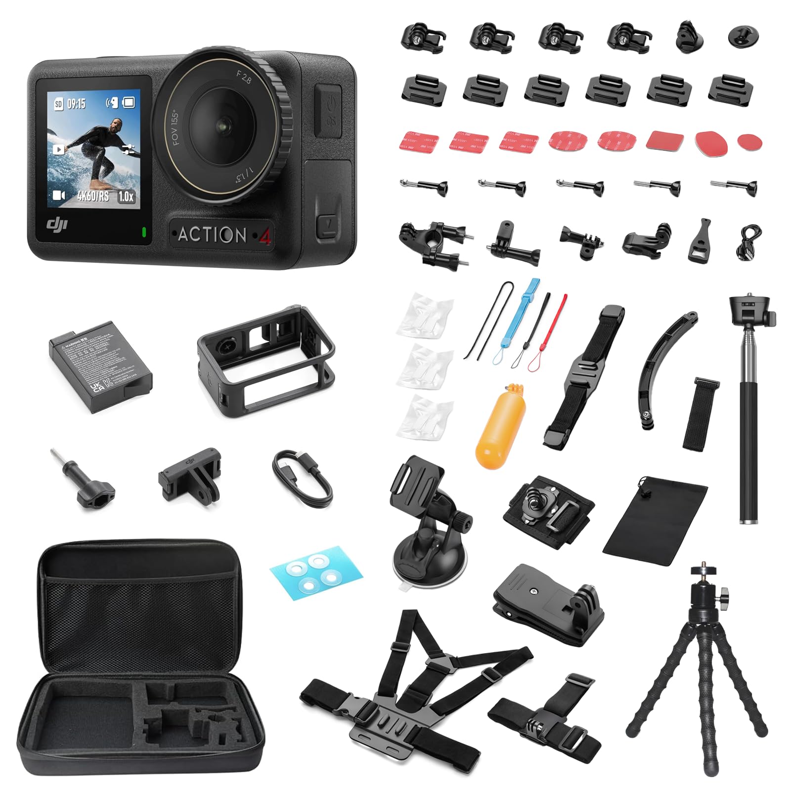 DJI Osmo Action 4 Waterproof Action Camera Bundle, 1/1.3" Sensor | 4K/120fps Vid