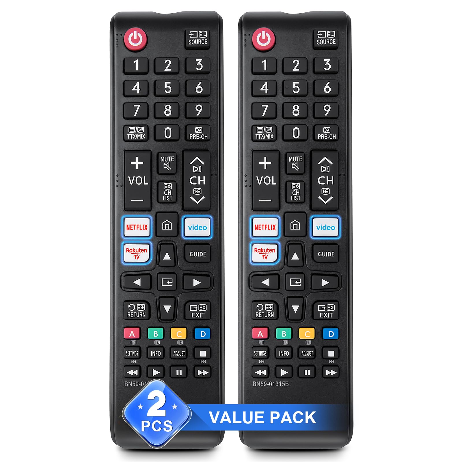 Universal Replacement Remote Control for Samsung Smart TV (Pack of 2) | Compatib