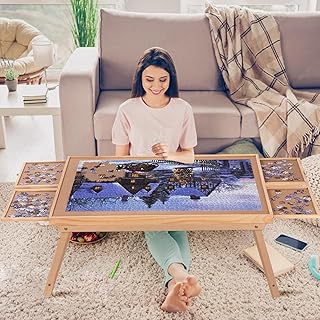 Yacona Puzzle Board 1500 Pieces, Puzzle Table with Folding Legs, 4 Drawers and Cover, Portable Board Game Table for Adults and Teens No Installation Needed