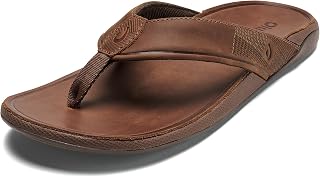 OluKai Tuahine Men's Waterproof Leather Sandals, Versatile Beach Flip Flops