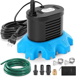 FIDISP Pool Cover Pump, 850 GPH Pool Water Pump with 23 FT Drain Hose | 4 Adapters, 25 FT Power Cord, Water Pump for Pool Draining for Drainage of Pool Covers, Ponds (Deep Blue)
