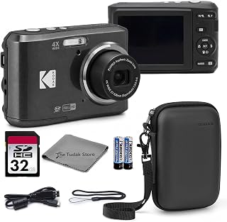 Kodak PIXPRO FZ45 Digital Camera Black, 16MP Point & Shoot with 4X Optical Zoom, 27mm Wide Angle, 2.7 Inch LCD, 1080p Video Bundle with Tudak Compatible Camera Case 32GB SD Card, & Microfiber Cloth