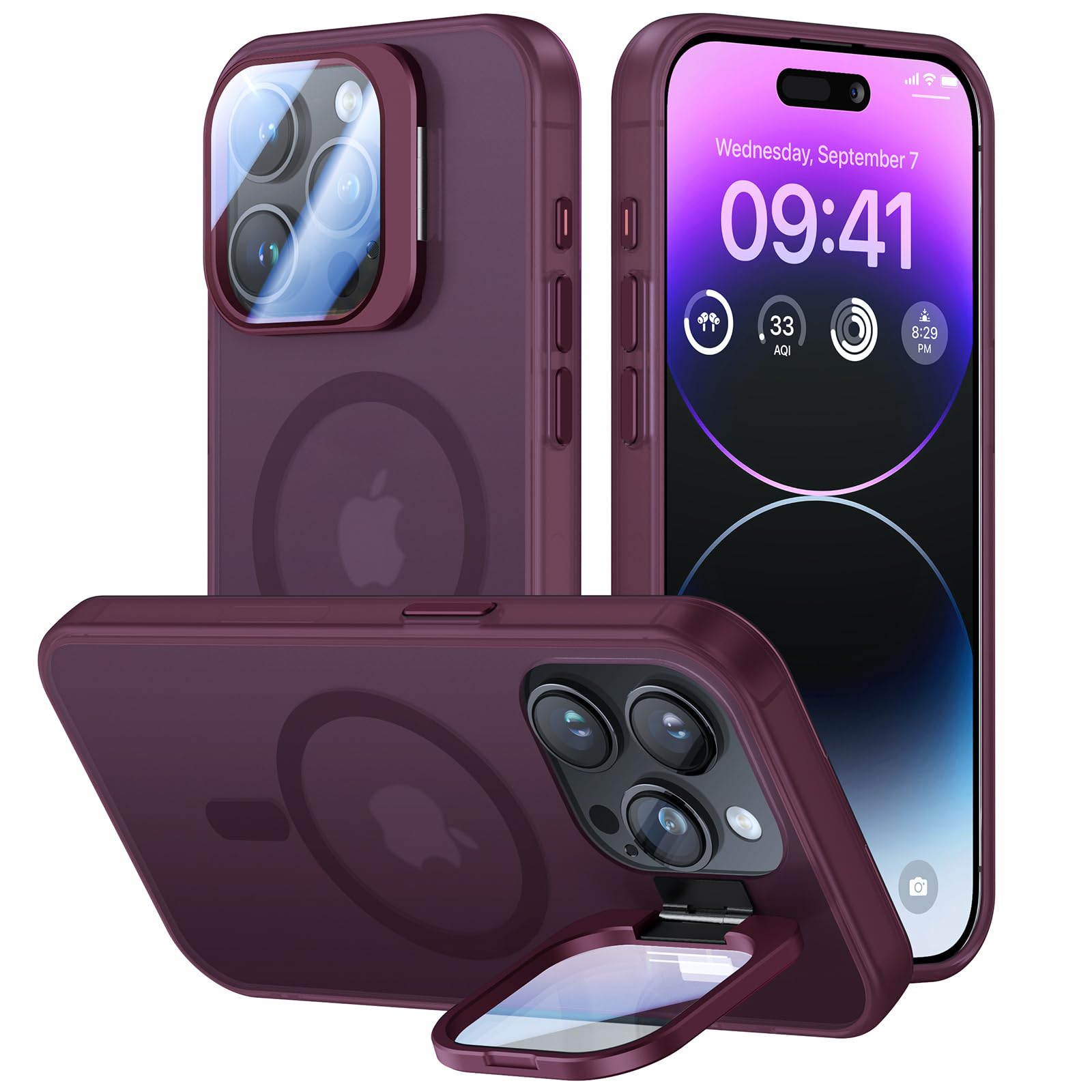 VOFATA for iPhone 15 Pro Max Case with Camera Cover Stand [Built-in 9H Camera Le