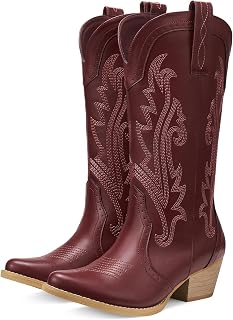 HISEA Rollda Cowboy Boots for Women Western Cowgirl Boots Mid Calf