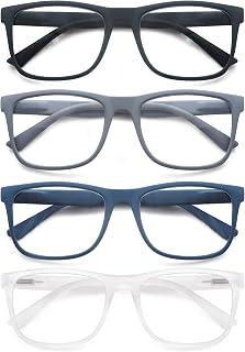 MODFANS Pack of 4 Men's Reading Glasses, Anti-Blue Light, Light, Clear Vision, with Case