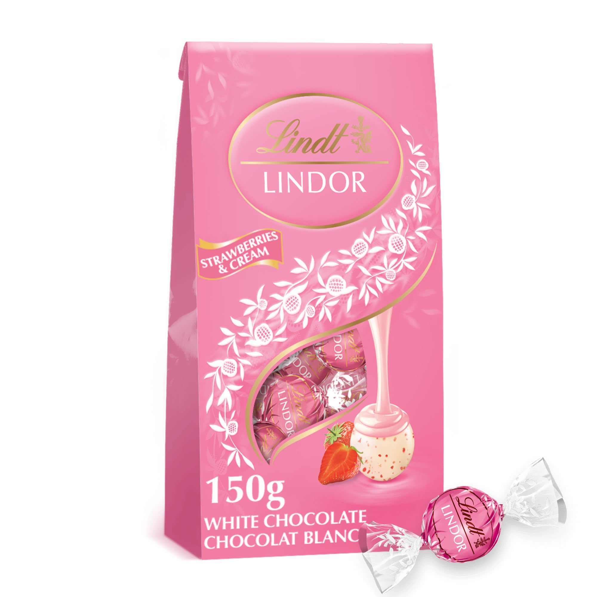 Lindt LINDOR Strawberries and Cream White Chocolate Truffles, 150-Gram Bag