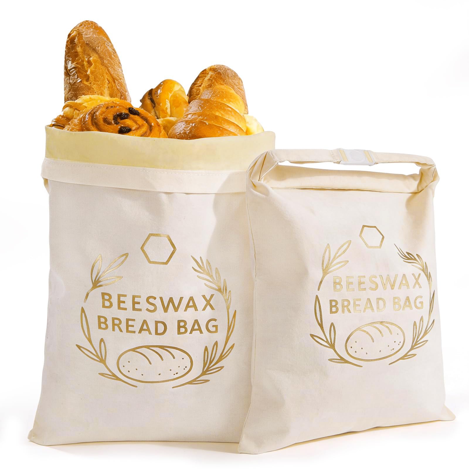 2 Pack XL Reusable Beeswax Bread Bags for Homemade Bread Gold