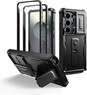 Dexnor for Samsung Galaxy S26 Ultra Cover with Integrated Slide Camera Cover & Screen Protector & Kickstand, Shock Resistant Protective Cover Case - Black