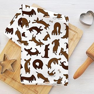 Funny Dog Kitchen Towel 24x14 inch, Dachshund Bone Durable Reusable Microfiber Dish Towel, Waffle Hand Tea Towel for Kitchen Home Bathroom Farm Home Decor Cute Dog Gift Women Friend Mom