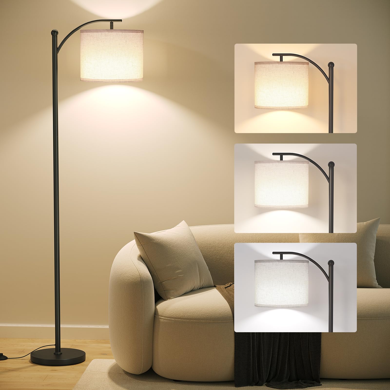 SUNMORY Arc Floor Lamp, Modern Floor Lamp with 3 Color Temperatures Bulb | Metal