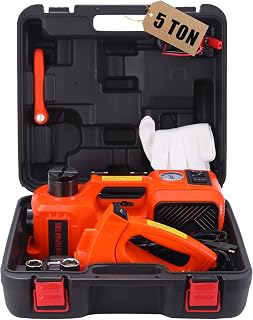 ROGTZ Electric Car Jack Kit 5T Hydraulic Impact Wrench Tire Inflator Pump | Portable Car Jack 12V Jack for SUV Sedans Tire Change with LED Light 17.7" Lift Height Daily Auto Repair for Cars and SUVs