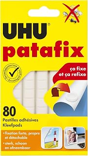 UHU Patafix – Pre-Cut Double-Sided Adhesive Dots for All Media | Quick, Clean and Repositionable Fixing - Dermatologically Tested - White - 80 Tablets
