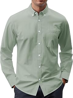 J.VER Men's Oxford Shirt Solid Casual Button Down Collar Shirts Long Sleeve Dress Shirts with Pocket